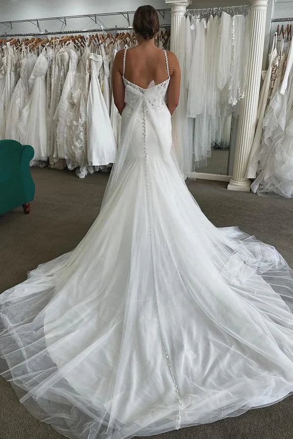 Gorgeous Sweetheart Tulle Mermaid Wedding Dress with Bow